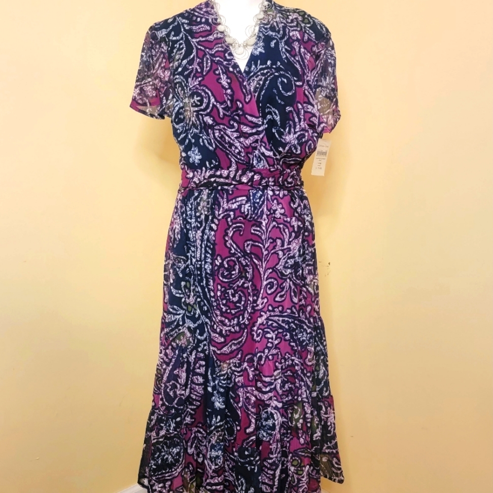 Coldwater Creek short sleeved ruffle hem faux wrap dress